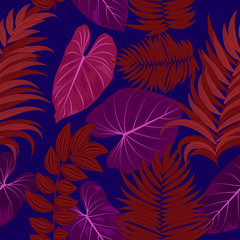 Fototapeta na wymiar Seamless vector pattern tropical leaves of palm tree.