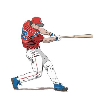 Baseball player in red jersey, isolated vector illustration