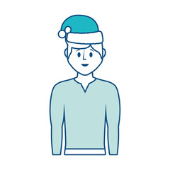 cartoon man with christmas hat icon over white background vector illustration