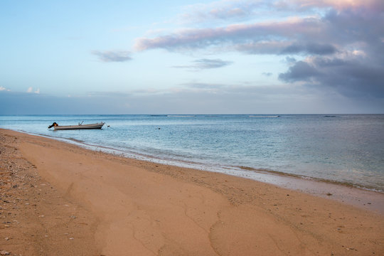 Boat anchored on a beach, Tonga