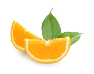 Fototapeta premium Yummy fresh orange slices on white background