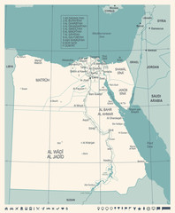 Egypt Map - Vintage Detailed Vector Illustration