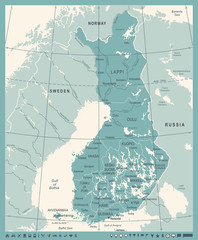 Naklejka premium Finland Map - Vintage Detailed Vector Illustration