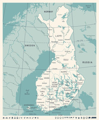 Naklejka premium Finland Map - Vintage Detailed Vector Illustration
