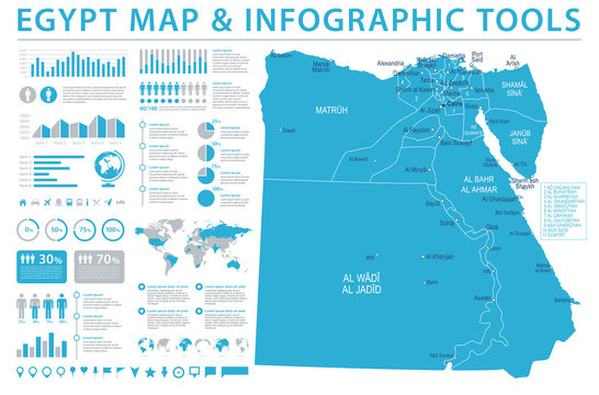 Egypt Map - Detailed Info Graphic Vector Illustration