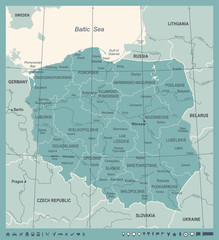 Naklejka premium Poland Map - Vintage Vector Illustration