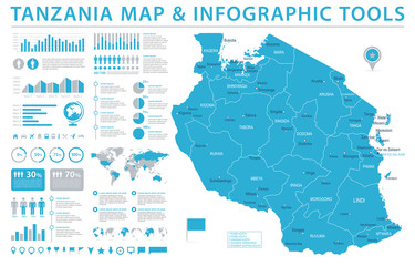 Tanzanian Map - Info Graphic Vector Illustration - obrazy, fototapety, plakaty