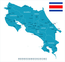 Fototapeta premium Costa Rica - map and flag - Detailed Vector Illustration