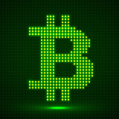 Abstract neon sign bitcoin of dots. Cryptocurrency icon