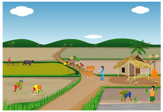 lifestyle of farmer at countryside vector design