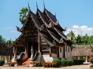 The wooden Thai Buddhist temple. (Wat Ton Guien, Chiangmai, Thailand) 