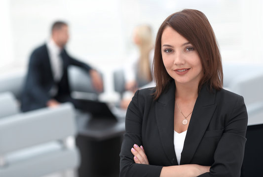 portrait of confident business women on blurred background office