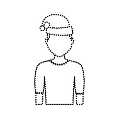 flat line uncolored man with santa hat  sticker ovver white background vector illustration