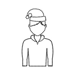 flat line uncolored man with santa hat  sticker ovver white background vector illustration