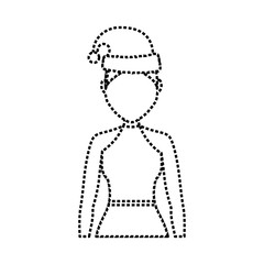 flat line uncolored woman with santa hat over white background  vector illustration