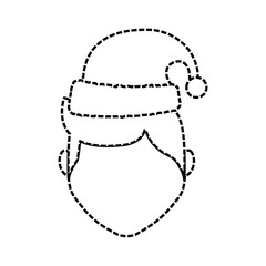 flat line uncolored man face with santa hat over white background  vector illustration