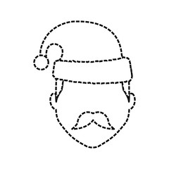 flat line uncolored man face with santa hat over white background  vector illustration