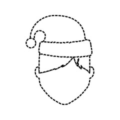 flat line uncolored man face with santa hat over white background  vector illustration