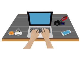 work in office desk with equipment vector design