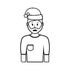 flat line uncolored man with santa hat  sticker ovver white background vector illustration