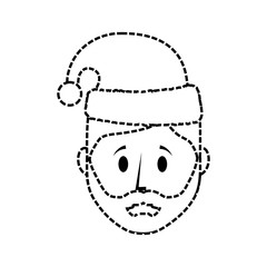 flat line uncolored man face with santa hat  sticker over white background  vector illustration