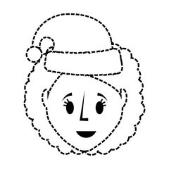 Obraz na płótnie Canvas flat line uncolored woman face with santa hat sticker over white background vector illustration