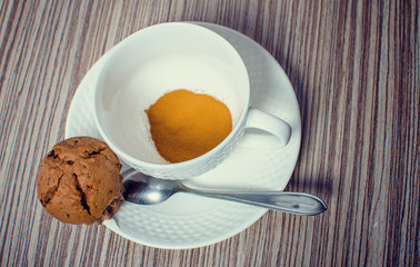 Chocolate muffin and coffee.