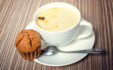 Chocolate muffin and coffee.