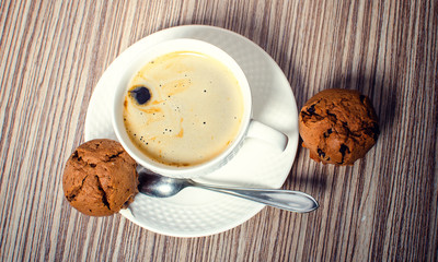 Chocolate muffin and coffee.