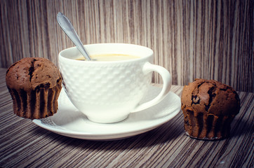 Chocolate muffin and coffee.