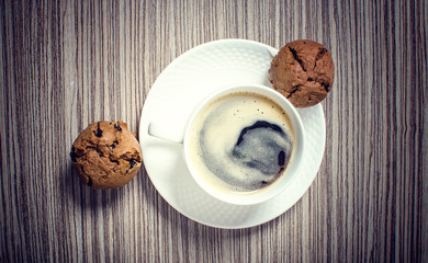 Chocolate muffin and coffee.