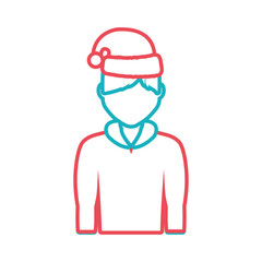 avatar man with christmas hat icon over white background colorful design  vector illustration