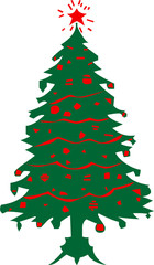 Decorated Christmas tree. Merry Christmas and a happy new year. Flat style vector illustration.