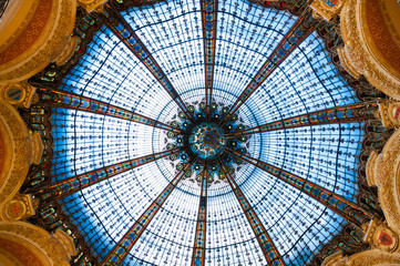 Details of the stained glass window in the Lafayette gallery. Paris France.  © EGT