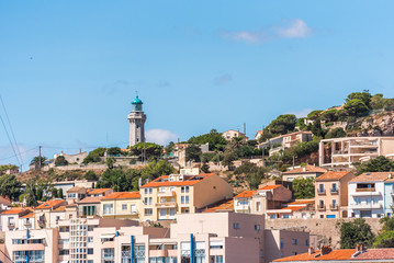 View of city buildings, Sete, France. Copy space for text.