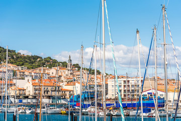 View of the harbor with yachts, Sete, France. Close-up.