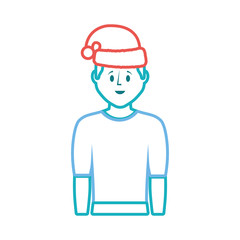 cartoon man with christmas hat icon over white background vector illustration