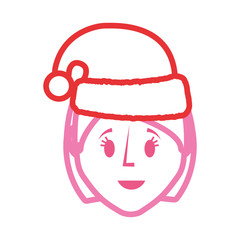 cartoon woman with christmas hat icon over white background vector illustration