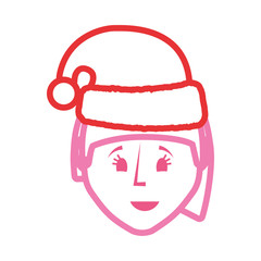 cartoon woman with christmas hat icon over white background vector illustration