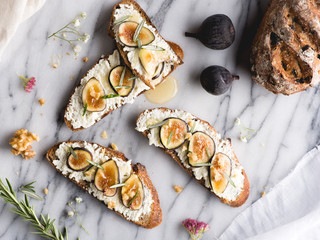 Honey, rosemary, fig and ricotta on country bread