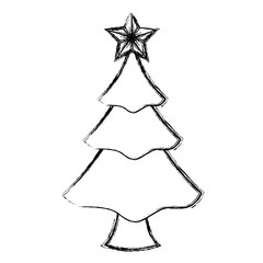 flat line uncolored christmas tree over white background  vector illustration