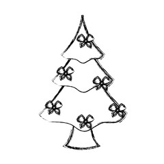 flat line uncolored christmas tree over white background  vector illustration