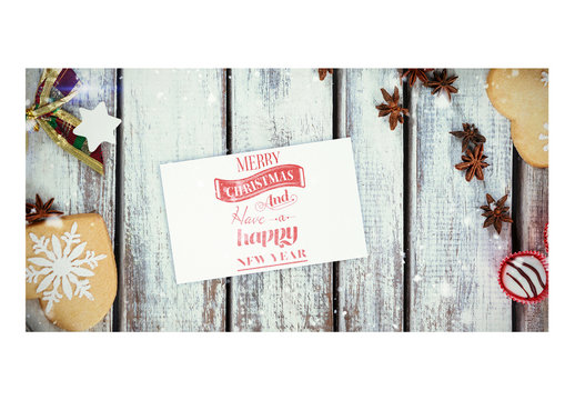 Holiday Card Mockup with Christmas Cookies and Candies in Snow