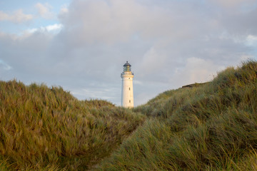 Fototapeta na wymiar The Hirtshals lighthouse on the northern part of the Jutland peninsula in Denmark.