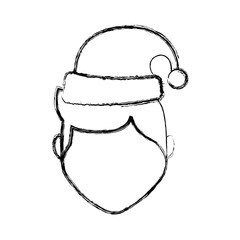 flat line uncolored  man face with  santa hat over white background  vector illustration
