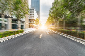 city road through modern buildings in tianjin