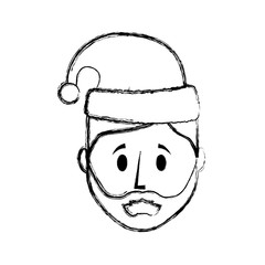 flat line uncolored  man face with  santa hat over white background  vector illustration