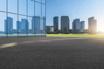 cityscape and skyline  from empty asphalt road