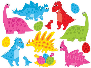Vector Set of Cute Cartoon Dinosaurs