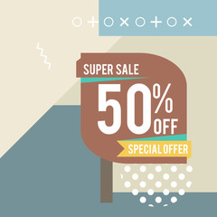 Sale banner vector illustration in memphis pop style